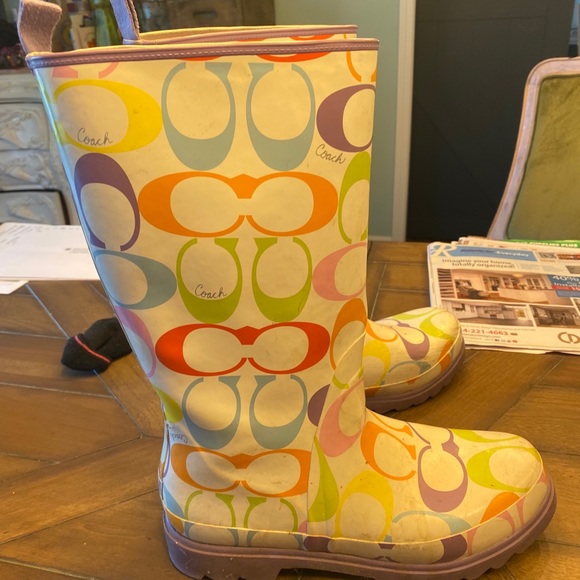 Coach multicolor rainbow rain rubber boots 10 - Picture 2 of 9